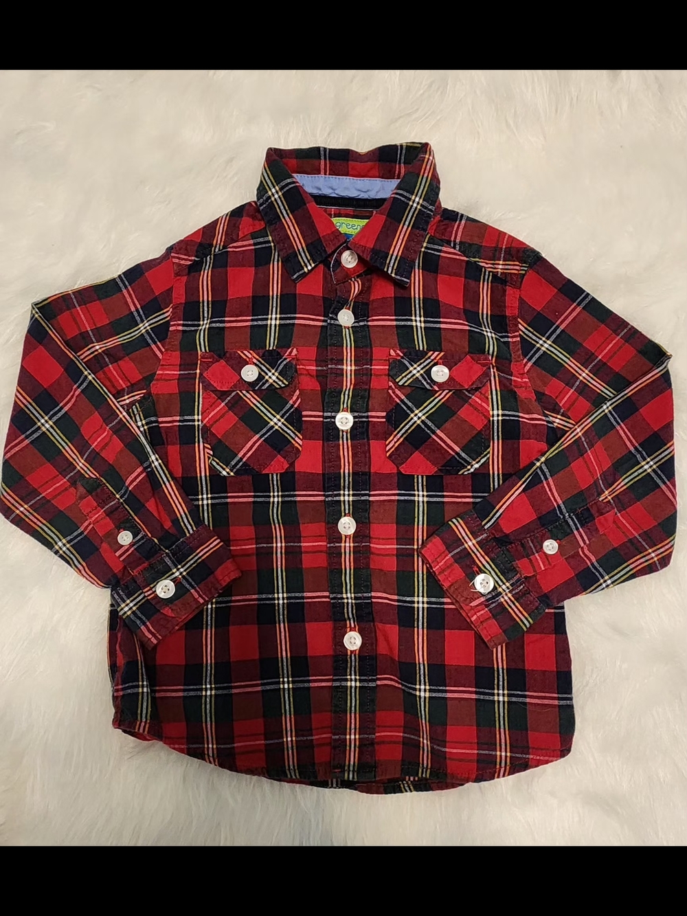 greendog Red and Black Plaid Button-Down Shirt 3T